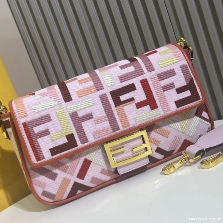 Cheap HOT Pink Medium Baguette FF Bag Motif Canvas Multi Fendi In 0728